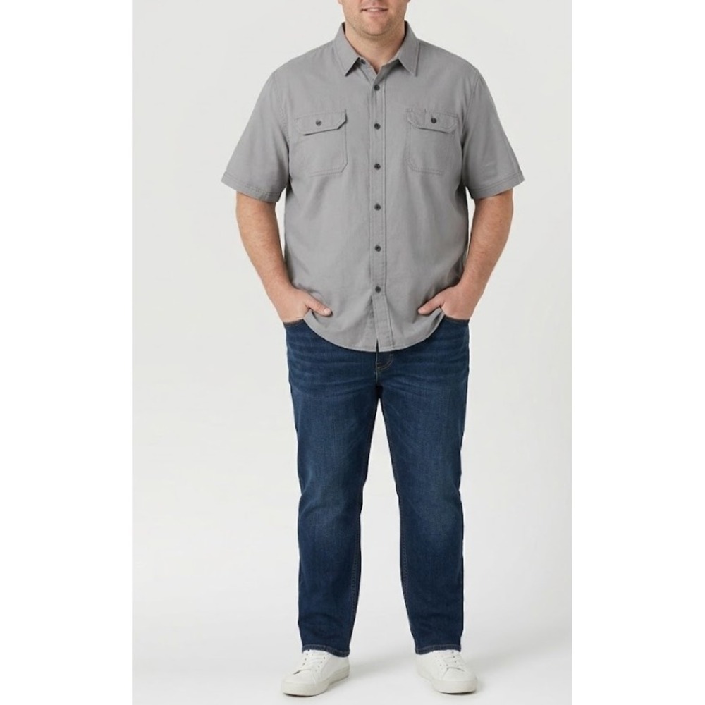 New‎ Wrangler Button Down Shirt 2XL Gray Epic Soft Flex Comfort Short Sleeve